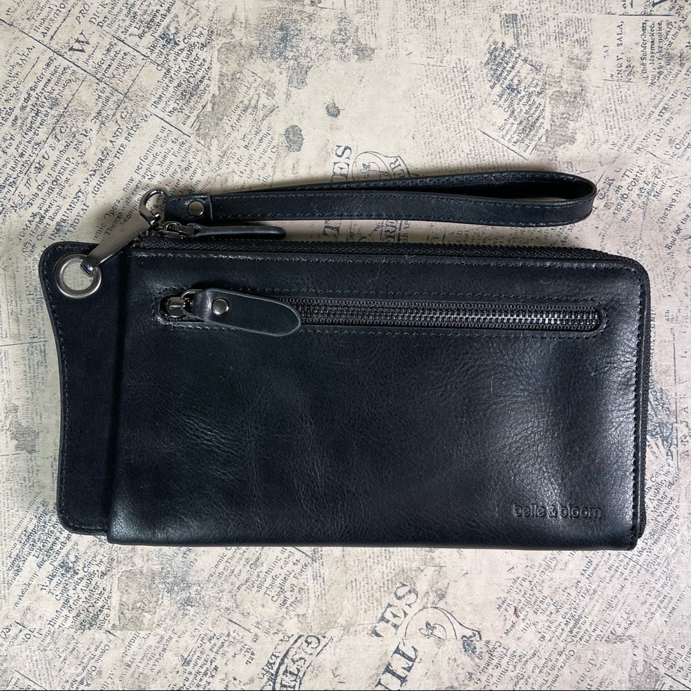 Belle & Bloom Penelope Black Leather Wallet NWT Zip Around Organizer Purse